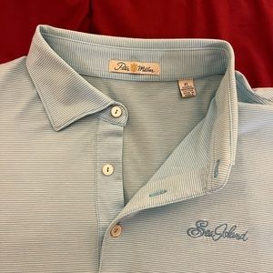 Great quality PETER MILLAR Sea Island XL blue white pin stripped polo